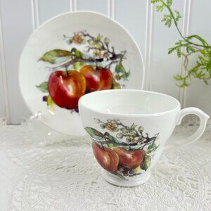 Vtg Duchess Fine Bone China Cup & Saucer Set With Apple & Floral Design England